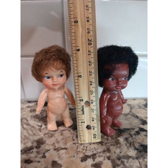 Lot Of 2 1966 EE GEE Dolls 4” EEGEE Diapers White And Black African Adorable VTG - Picture 9 of 9